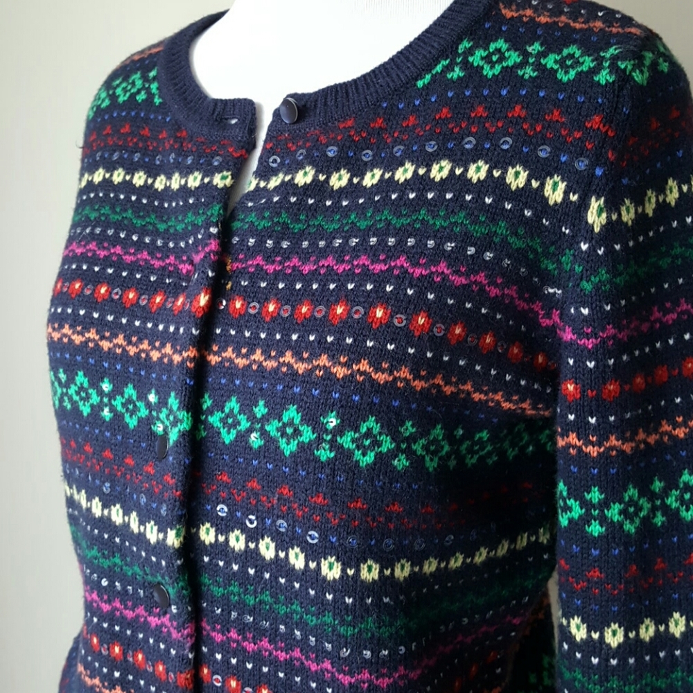 CLEARANCE PRICE! TALBOTS Fair Isle Navy/Bright Multi Cardigan-Small